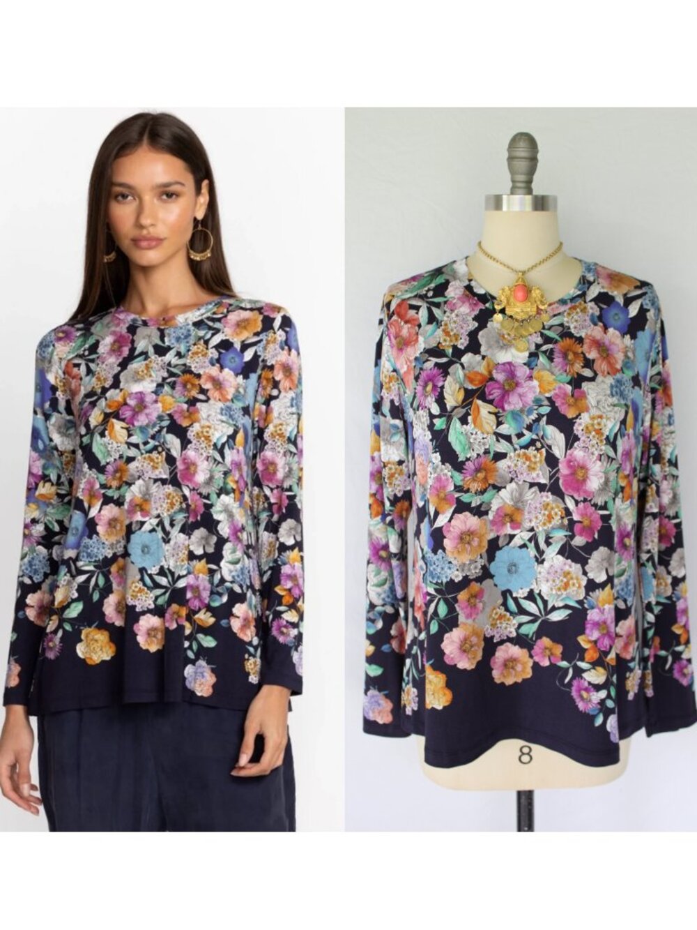 JOHNNY WAS Janie Favorite Swing Tee Falldance Floral Print tunic blouse top M